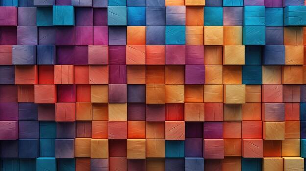 AI generated Colorful wooden blocks aligned. Wide format. Hand edited generative, Ai Generated. photo