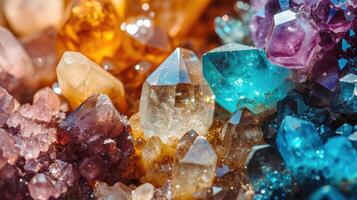 AI generated Close-up view of various jewels, mineral gems, and crystals for backgrounds, Ai Generated photo