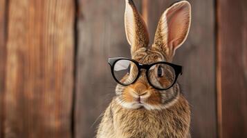 AI generated A close-up of a domestic rabbit wearing glasses, Ai Generated photo