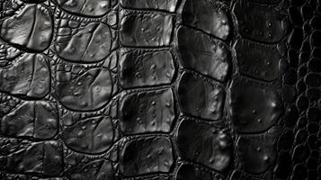 ai generado reptil elegancia Satisface textura en un antecedentes de negro cuero, ai generado. foto