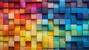 AI generated Spectrum of stacked multi-colored wooden blocks, Ai Generated. photo