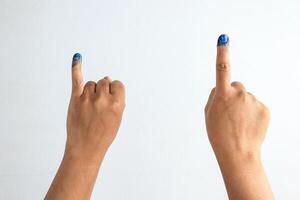 Two Mand Hand with Purple Mark Voting Ink photo