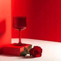 AI generated red glass and red rose flower photo