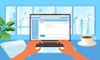 Business hands typing laptop keyboard browser on screen at Office desk concept vector