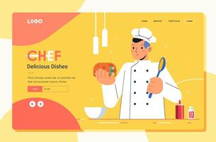 Chef cook illustration landing page website banner template user interface man male vector