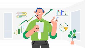 Man employee analyzing audit data business profit growth analytical data graphic vector