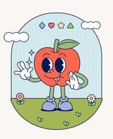 Apple retro character mascot vintage trendy hand draw funny doodle comic collection vector