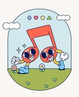 Music note retro character mascot vintage trendy hand draw funny doodle comic collection vector