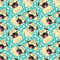 CUTE PUG DOG AND BONES IN SEAMLESS PATTERN DESIGN vector