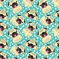 CUTE PUG DOG AND BONES IN SEAMLESS PATTERN DESIGN vector