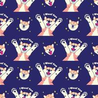 CUTE SHIBA DOG IS SMILING SEAMLESS PATTERN vector