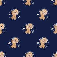 CUTE MALTIPOO IS WEARING ASTRONAUT HELMET SEAMLESS PATTERN vector