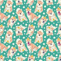 CUTE SHIBA INU IN SOME VARIOUS POSE SEAMLESS PATTERN vector
