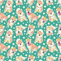 CUTE SHIBA INU IN SOME VARIOUS POSE SEAMLESS PATTERN vector