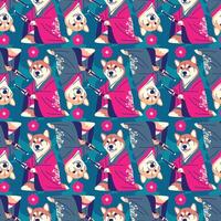 SHIBA DOG IS WEARING YUKATA WITH KATANA PATTERN DESIGN vector