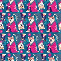 SHIBA DOG IS WEARING YUKATA WITH KATANA PATTERN DESIGN vector