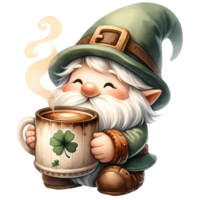 AI generated llustration of a leprechaun with a cup of tea, Saint Patrick's Day png