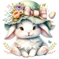 ai généré Pâques jour, une mignonne lapin avec des œufs et fleurs png