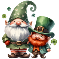 ai gerado dois gnomos duende aguarela ilustração, santo patrick's dia png