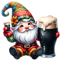 ai gegenereerd vrolijk Kerstmis en gelukkig nieuw jaar groet kaart met de kerstman claus en bier png