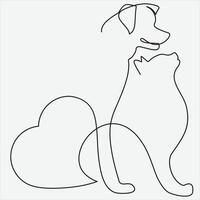 continuo línea mano dibujo vector ilustración perro y gato Arte