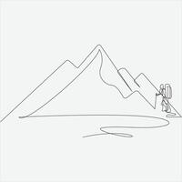 Continuous line hand drawing vector illustration mountain art