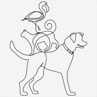Continuous line hand drawing vector illustration dog and cat art