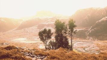 een sereen landschap met rollend heuvels en majestueus bergen in de afstand video