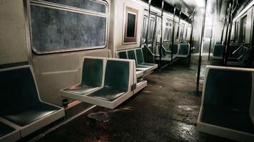 An empty subway car with vacant seats in the metro underground video