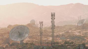 Observatory surveillance antennas in the vast desert landscape video