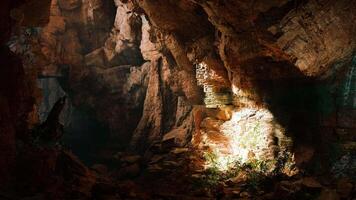 A stunning underground cave with water and rocky formations video