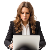 ai generato donna d'affari utilizzando il computer portatile png isolato su trasparente sfondo