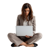 AI generated Businesswoman using laptop png isolated on transparent background