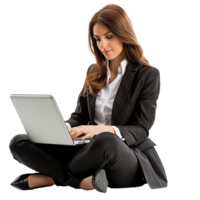 AI generated Businesswoman using laptop png isolated on transparent background