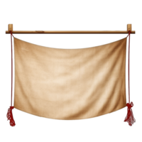 AI generated Realistic fabric banner hanging on ropes png isolated on transparent background