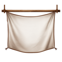 AI generated Realistic fabric banner hanging on ropes png isolated on transparent background