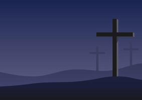 Abstract Christ Cross on the Mountain with Night Background, Suitable for Religion Concept. vector