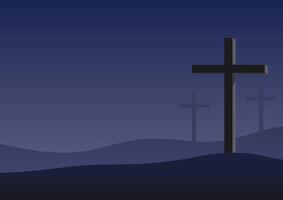 Abstract Christ Cross on the Mountain with Night Background, Suitable for Religion Concept. vector