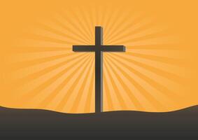 Abstract Christ Cross on the Mountain with Sunburst Background, Suitable for Religion Concept. vector