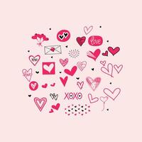 valentine's day doodles on pink background vector