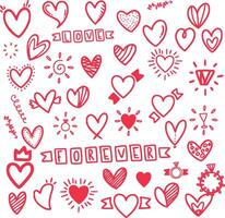 valentine's day icons set heart set of hearts valentine's day doodles on pink background vector