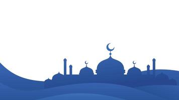 Simple Blue Mosque Silhouette Illustration With Wave Design Copy Space vector