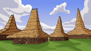 Rumah Musalaki Traditional House of East Nusa Tenggara Indonesia Cartoon Hand Drawn Illustration vector