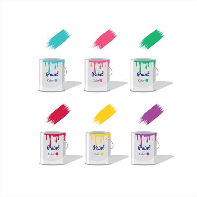 Set of paint cans color illustration flat vector. Work tool. DIY tool.