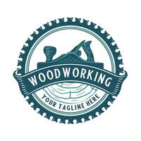 carpenter vintage logo. Hand plane icon, saw and woodcut, carpentry design vector