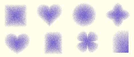 Vector illustration of blurred, gradient shapes with noise effect. Blurred aura elements of flower or heart, square, arch on isolated background.