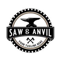 vintage anvil logo. saw and anvil, blacksmith design vector