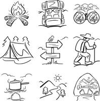 Hand draw solid black Illustration flat symbol camping hiking nature vector