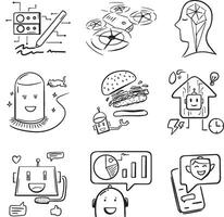 Hand draw solid black Illustration flat symbol technology robot vector
