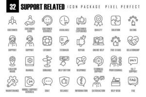 Customer Service and Support, Outline Icon Pixel perfect. Thin Line Set contains such Icons as Online Help, Helpdesk, Quick Response, Feedback and more. Simple web icons set. vector